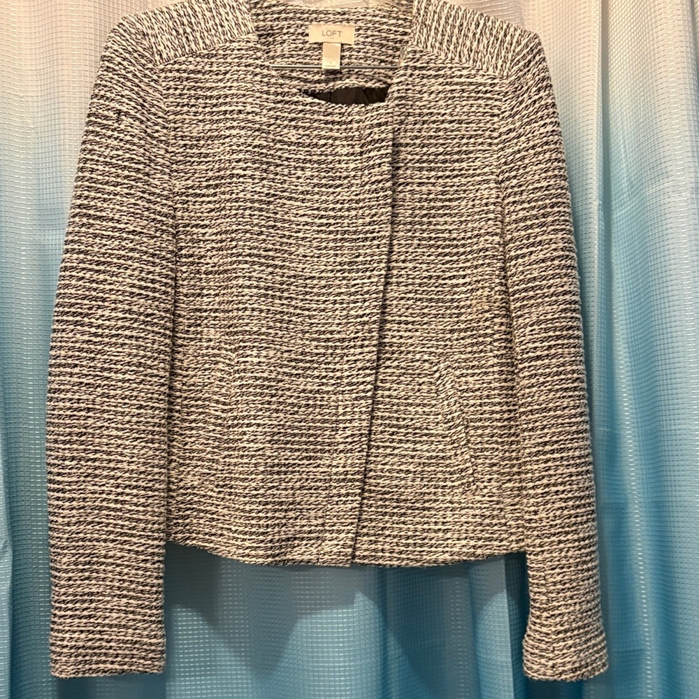LOFT Women's Textured Black and White Blazer